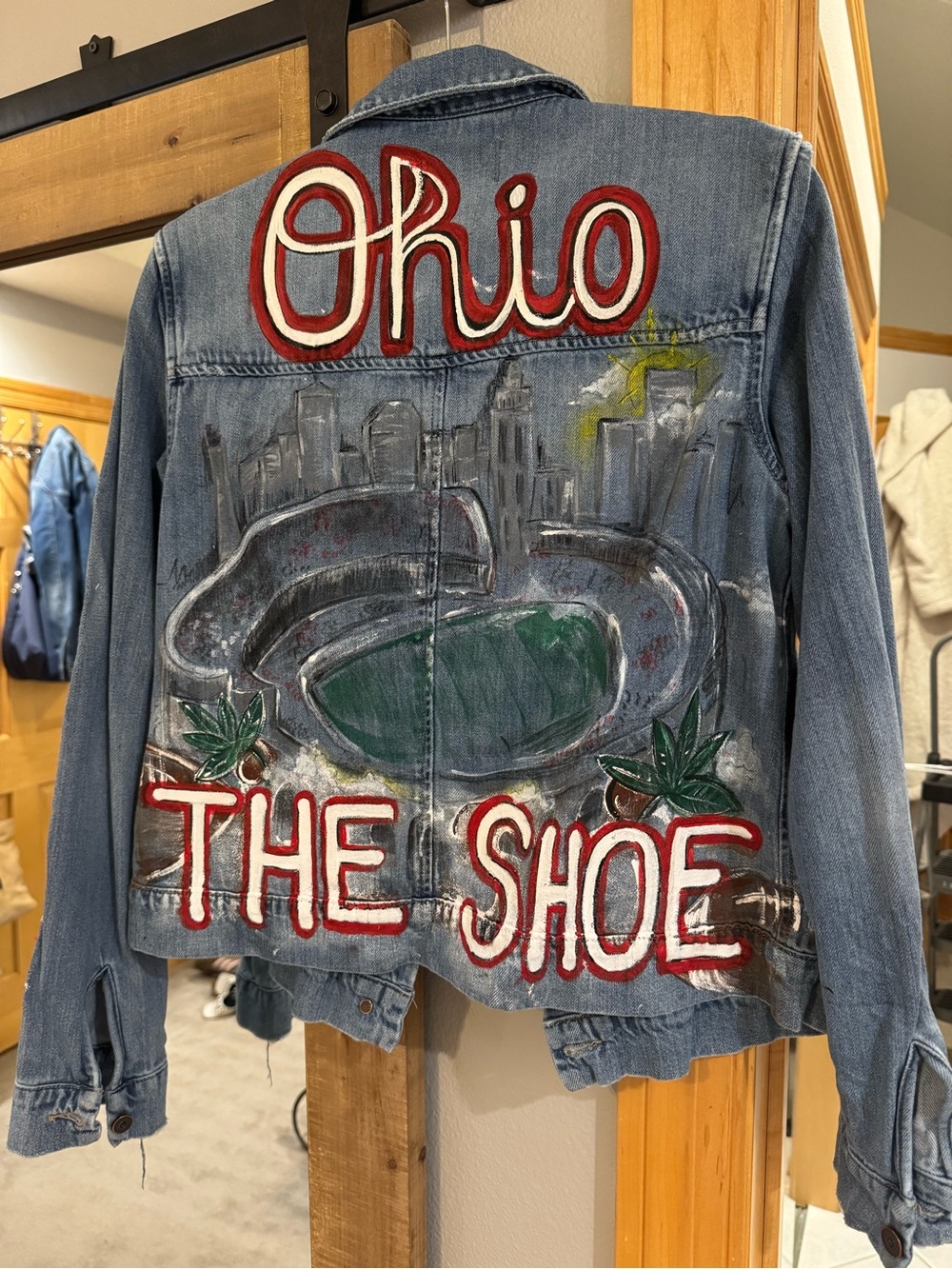 PAIGE Hand-Painted 'Ohio State' Blue Denim Jacket